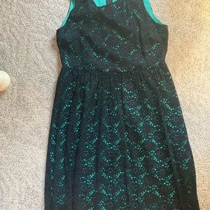 Black and teal eyelet dress